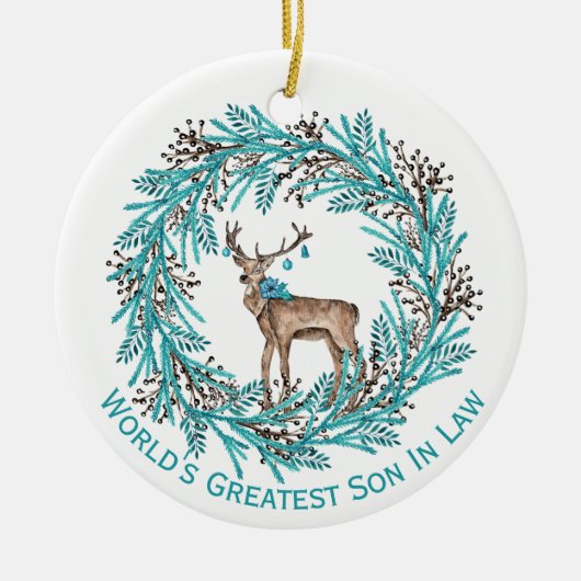 Modern Blue Son in Law Deer Ceramic Ornament (Voorkant)