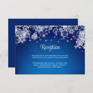 Modern Blue Sparkle Snowflake Wedding Informatiekaartje