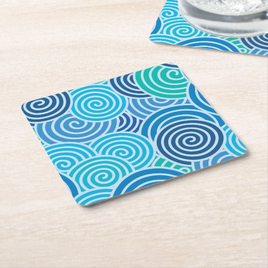 Modern Blue Spiral Pattern Vierkante Kartonnen Onderzetter (Schuin)