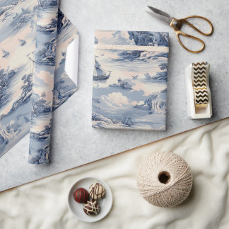 Modern Blue Stom Ocean Zee Toile de Jouy Pattern Cadeaupapier