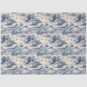 Modern Blue Stom Ocean Zee Toile de Jouy Pattern Tissuepapier