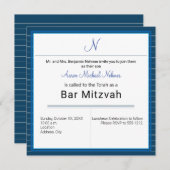 Modern Blue Stripe Monogram Bar Mitzvah Kaart (Voorkant / Achterkant)