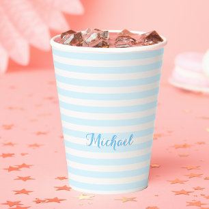 Modern Blue Stripes Elegant Monogrammed Typografie Papieren Bekers
