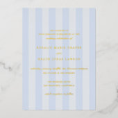 Modern Blue Stripes Elegant Wedding Folie Uitnodiging (Voorkant)