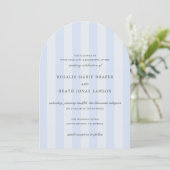 Modern Blue Stripes Elegant Wedding Kaart (Staand voorkant)