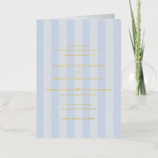 Modern Blue Stripes Wedding Foil Invitation (Recto)