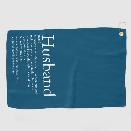 Modern Blue Stylish Cool Fun Husband Definition Golfhanddoek (Horizontaal)