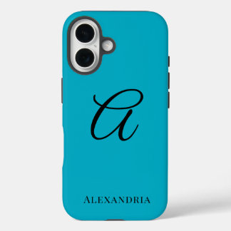 Modern Blue Stylish Personalized Name Initial iPhone 16 Hoesje