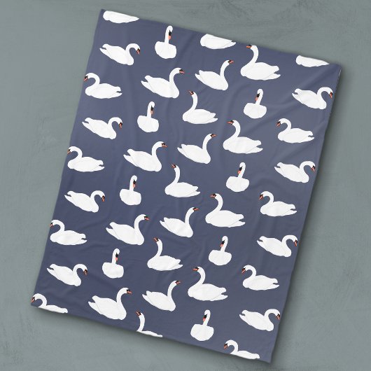 Modern Blue Swan Pattern Fleece Blanket Deken