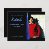 Modern Blue Tassle Afstuderen Photo Invite Kaart (Voorkant / Achterkant)