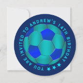 Modern Blue Text Soccer Ball Birthday Invitation (Dos)