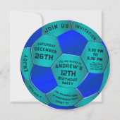 Modern Blue Text Soccer Ball Birthday Invitation (Devant)