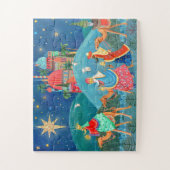 Modern Blue Three Wise Mannen kings Holiday Legpuzzel (Verticaal)