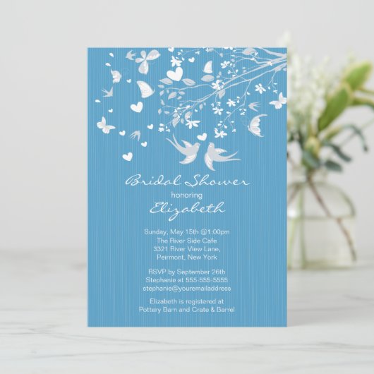 Modern Blue Tortelduifjes Bridal Shower Kaart (Staand voorkant)