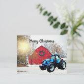  Modern Blue Tractor in Barnyard kerst  Briefkaart (Staand voorkant)
