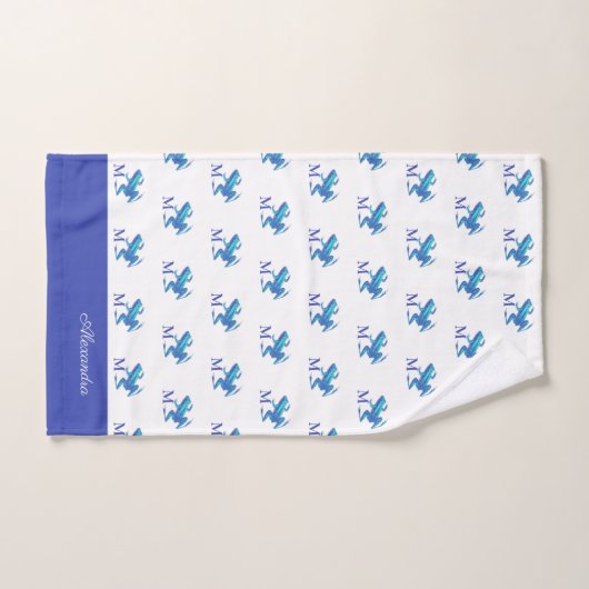 Modern Blue Tree Initiaal Name Bad Handdoek (Handdoek)