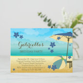 Modern Blue Tropical Beach Birthday Party Kaart (Staand voorkant)