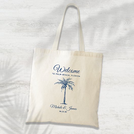 Modern Blue Tropical Palm Weduwen Welkom Tote Bag