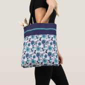 Modern Blue Turquoise Floral Pattern canvas tas (Dichtbij)