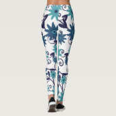Modern Blue Turquoise Flower Pattern Leggings (Achterkant)