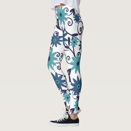 Modern Blue Turquoise Flower Pattern Leggings (Links)