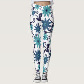 Modern Blue Turquoise Flower Pattern Leggings (Voorkant)