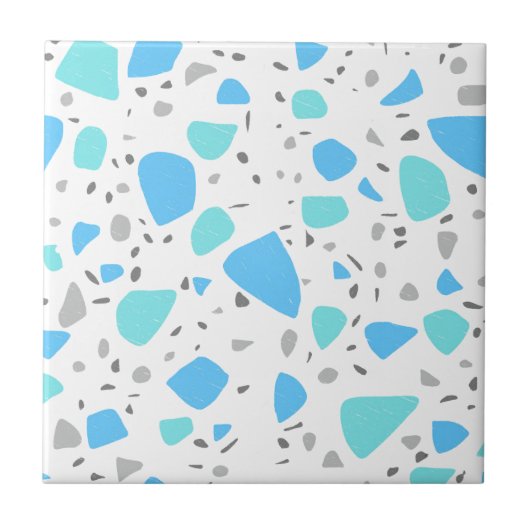 Modern Blue Turquoise White Terrazzo Tegeltje (Voorkant)