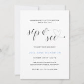 Modern Blue Typography Boy Sip and See Kaart (Voorkant)