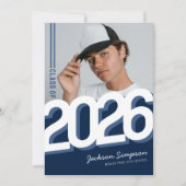 Modern Blue Typography Photo Afstuderen Invitation Kaart (Voorkant)