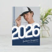 Modern Blue Typography Photo Afstuderen Invitation Kaart (Staand voorkant)