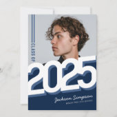 Modern Blue Typography Photo Afstuderen Invitation Kaart (Voorkant)