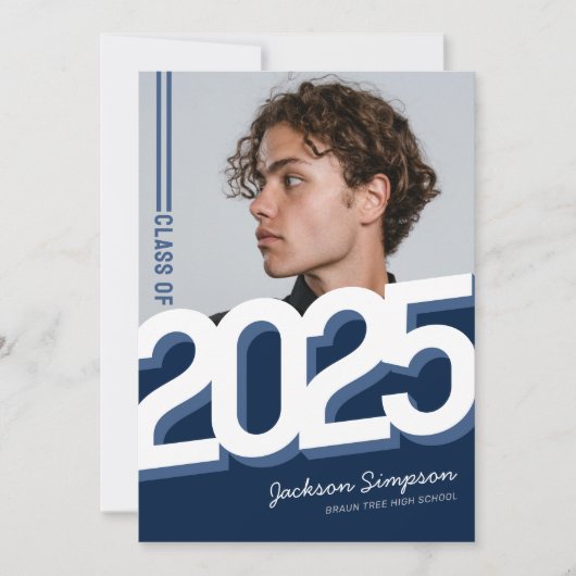 Modern Blue Typography Photo Afstuderen Invitation Kaart (Voorkant)