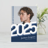 Modern Blue Typography Photo Afstuderen Invitation Kaart (Staand voorkant)