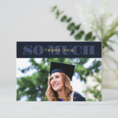 Modern Blue Typography Simple Photo Afstuderen Bedankkaart (Staand voorkant)