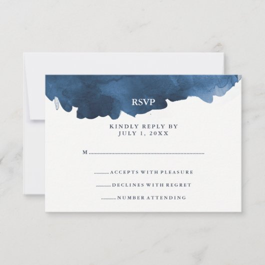 Modern Blue Waterverf | BBT Mitzvah RSVP Kaartje (Voorkant)