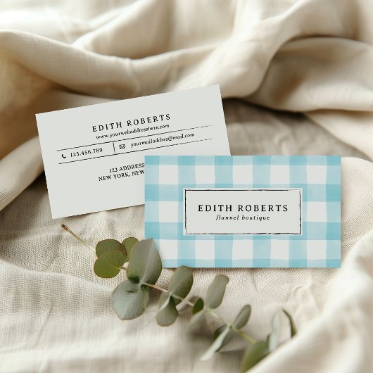 Modern Blue Waterverf Buffalo Plaid Rustiek chic Visitekaartje