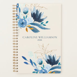Modern Blue Waterverf Floral - Speciaal 2022 Planner