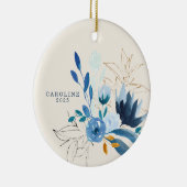 Modern Blue Waterverf Flowers Personalized 2022 Keramisch Ornament (Rechts)