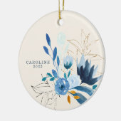 Modern Blue Waterverf Flowers Personalized 2022 Keramisch Ornament (Links)