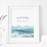 Modern Blue Waterverf Ocean Favors Sign