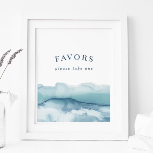 Modern Blue Waterverf Ocean Favors Sign Poster