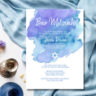 Modern Blue Waterverf Star van David BAR MITZVAH Kaart
