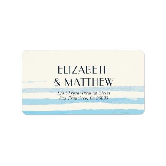 Modern Blue Waterverf Stripes Wedding Etiket (Voorkant)