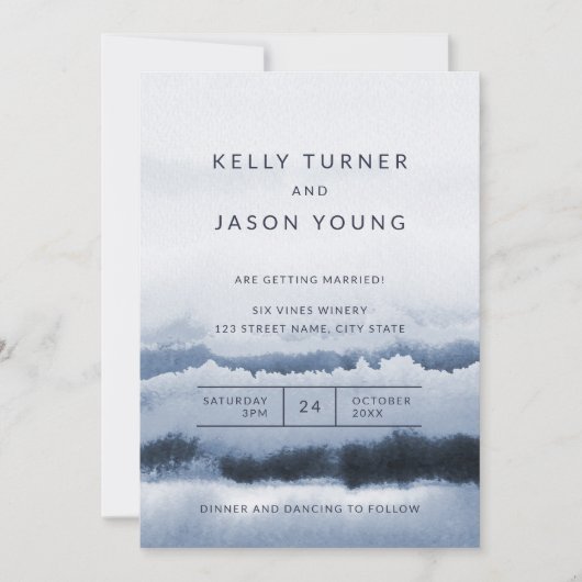 Modern Blue Waterverf Tie Dye Abstracte bruiloft Kaart (Voorkant)