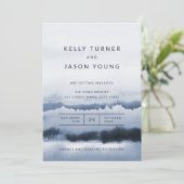 Modern Blue Waterverf Tie Dye Abstracte bruiloft Kaart (Staand voorkant)