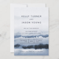 Modern Blue Waterverf Tie Dye Abstracte bruiloft