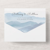 Modern Blue Waterverf Wedding All In One Uitnodiging (Achterkant)