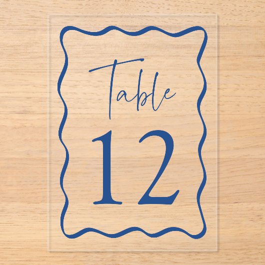 Modern Blue Wavy Lijst Acryl Tafelnummers Acryl Uitnodigingen (Voorkant)
