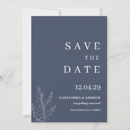 Modern Blue Wedding Botcanical Save the Date Kaart