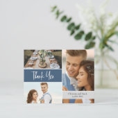 Modern Blue Wedding Photo collage Hartelijk dank Briefkaart (Staand voorkant)
